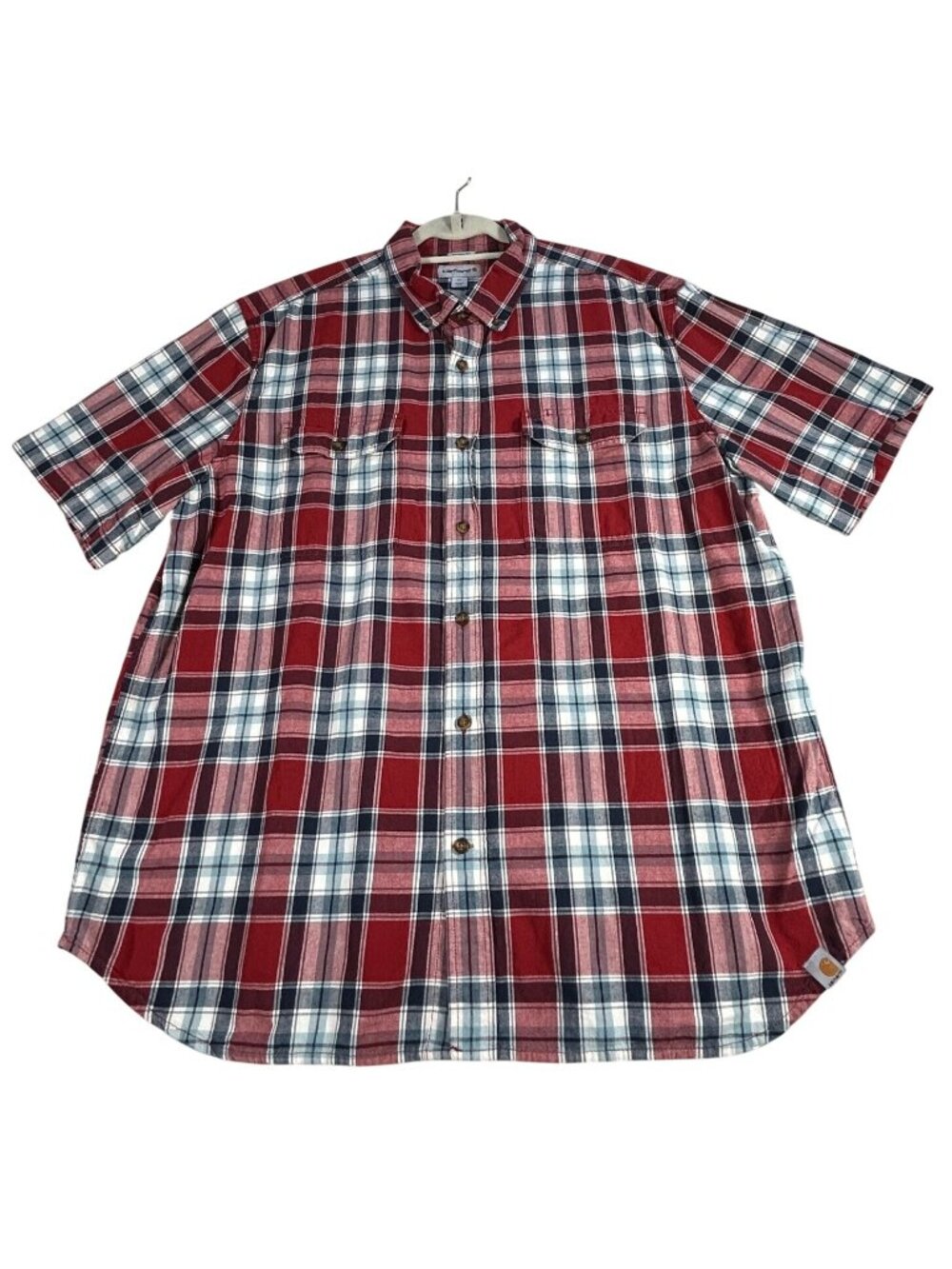 Carhartt Red Plaid Relaxed Fit Button-Up Short Sleeve Shirt Mens 2XL Work Casual